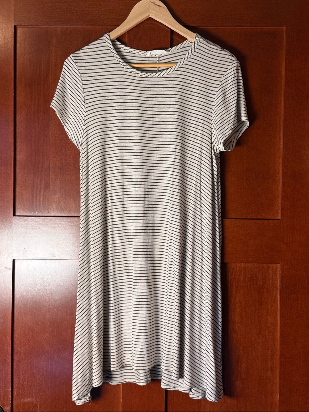 Forever Rose Striped Soft T-Shirt Swing Dress In Cream & Black Size XL